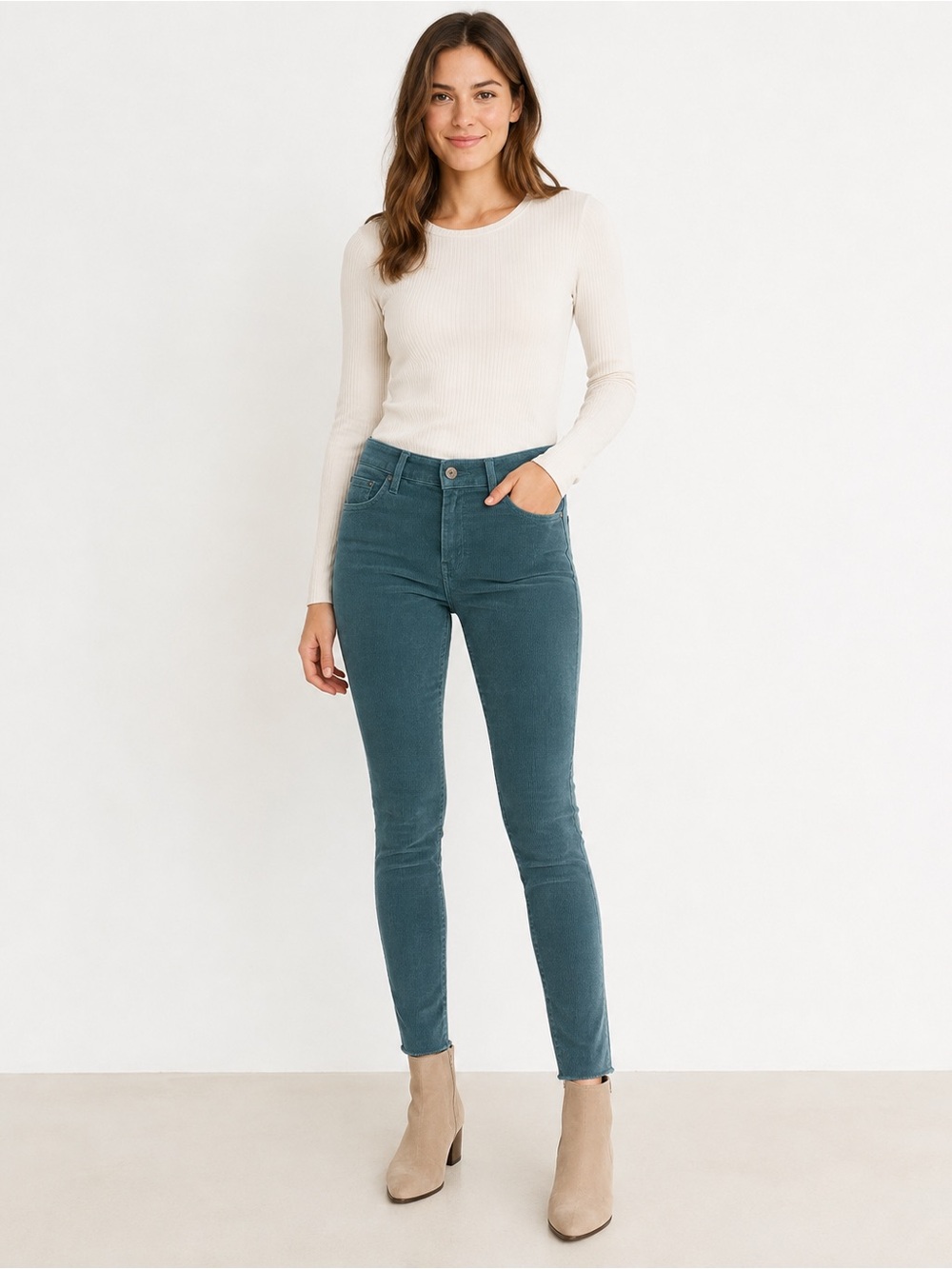 Abercrombie & Fitch Corduroy Super Skinny Jeans Teal Blue Green Size 26